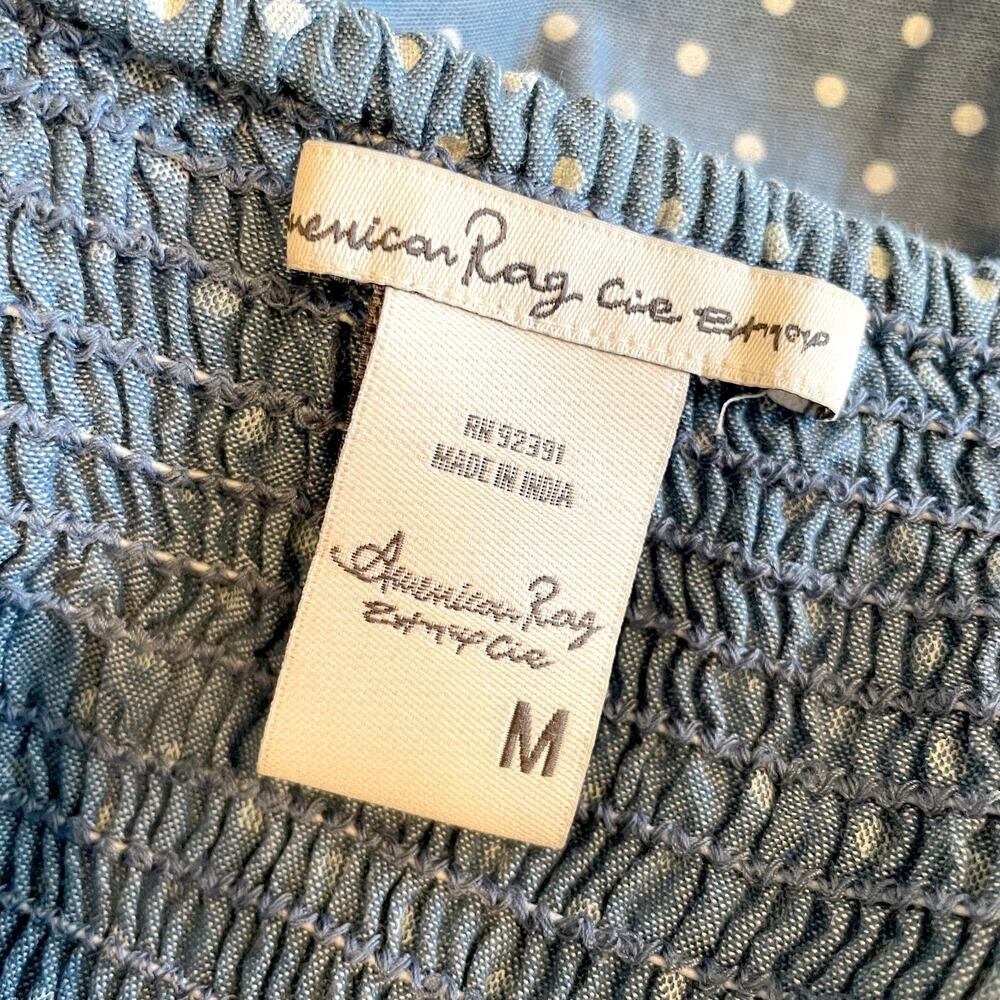 Polka Dot Denim Chambray Mini Dress Medium Bustier Indie Sleaze Feminine Retro - Picture 7 of 7
